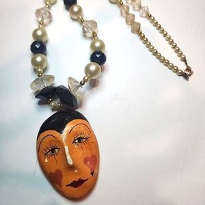 Vintage clay face necklace
